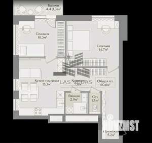 2-к квартира, вторичка, 61м2, 5/22 этаж