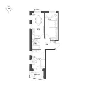 2-к квартира, строящийся дом, 60м2, 11/19 этаж