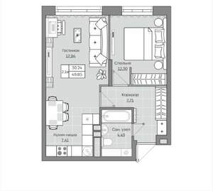 2-к квартира, вторичка, 50м2, 6/19 этаж