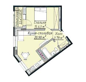 2-к квартира, строящийся дом, 47м2, 6/7 этаж