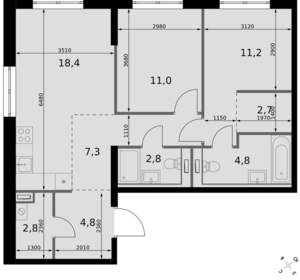 2-к квартира, вторичка, 66м2, 10/20 этаж