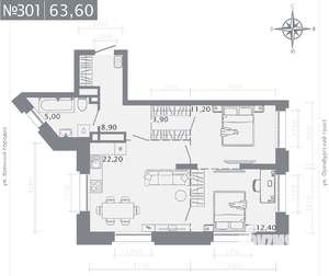 2-к квартира, строящийся дом, 64м2, 15/25 этаж