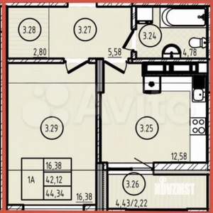 1-к квартира, вторичка, 44м2, 3/20 этаж