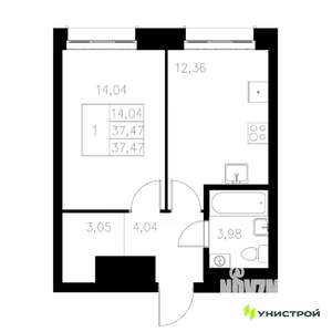 1-к квартира, вторичка, 37м2, 1/8 этаж