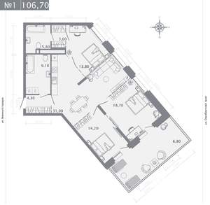 3-к квартира, строящийся дом, 107м2, 2/25 этаж