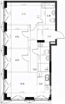 3-к квартира, вторичка, 74м2, 5/15 этаж