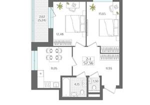 2-к квартира, вторичка, 57м2, 8/22 этаж