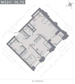 2-к квартира, строящийся дом, 57м2, 22/23 этаж