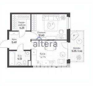 1-к квартира, вторичка, 44м2, 5/9 этаж
