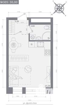 Студия квартира, строящийся дом, 30м2, 14/23 этаж