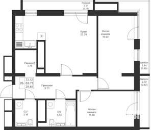2-к квартира, вторичка, 72м2, 14/25 этаж