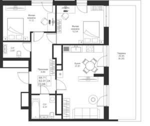 2-к квартира, вторичка, 70м2, 17/25 этаж