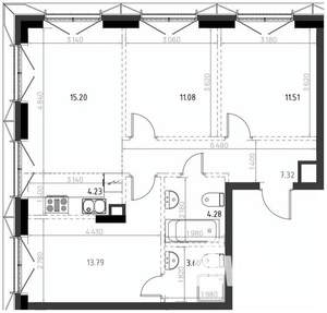 3-к квартира, вторичка, 71м2, 7/15 этаж