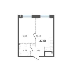 1-к квартира, строящийся дом, 38м2, 2/5 этаж