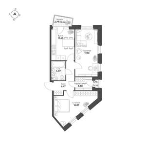 2-к квартира, строящийся дом, 60м2, 6/19 этаж