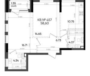 2-к квартира, вторичка, 59м2, 15/23 этаж