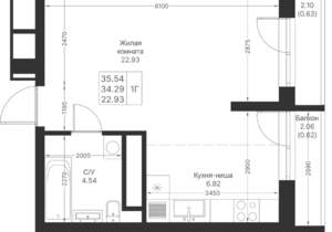 1-к квартира, вторичка, 36м2, 22/25 этаж