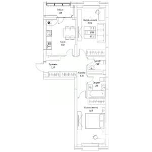 2-к квартира, вторичка, 64м2, 6/9 этаж