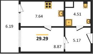 1-к квартира, вторичка, 29м2, 5/8 этаж