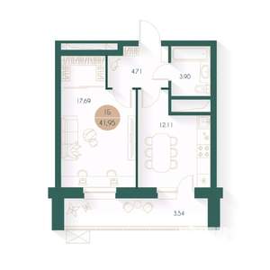 1-к квартира, вторичка, 42м2, 2/17 этаж