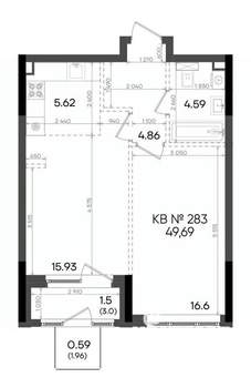 2-к квартира, вторичка, 50м2, 21/23 этаж