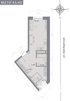 1-к квартира, вторичка, 43м2, 4/25 этаж