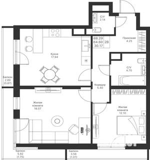 2-к квартира, вторичка, 68м2, 11/24 этаж