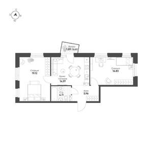 2-к квартира, строящийся дом, 62м2, 15/19 этаж