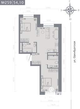 2-к квартира, вторичка, 54м2, 2/25 этаж