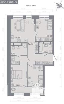 3-к квартира, строящийся дом, 80м2, 5/23 этаж
