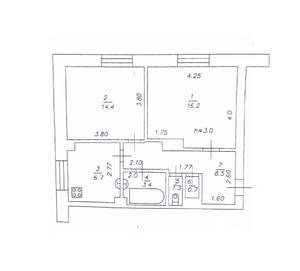 2-к квартира, вторичка, 51м2, 1/4 этаж