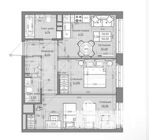 2-к квартира, сданный дом, 58м2, 13/19 этаж