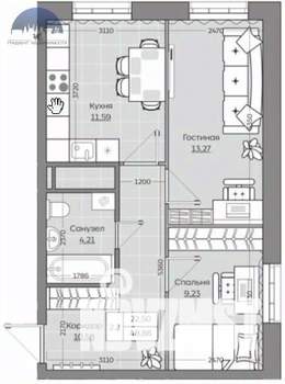 2-к квартира, вторичка, 49м2, 15/24 этаж