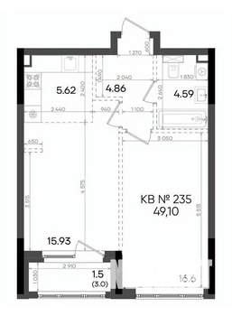 2-к квартира, вторичка, 49м2, 15/23 этаж