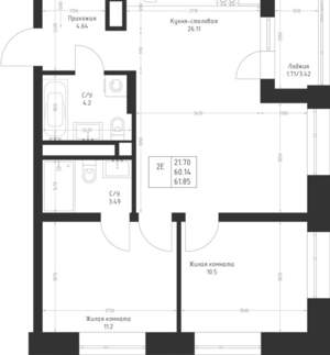 2-к квартира, вторичка, 62м2, 12/23 этаж