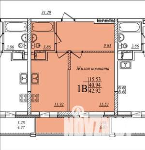 1-к квартира, сданный дом, 43м2, 7/19 этаж