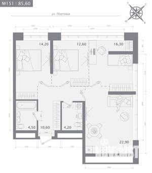 3-к квартира, строящийся дом, 86м2, 9/23 этаж