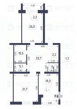2-к квартира, вторичка, 130м2, 2/9 этаж