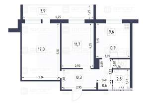 2-к квартира, вторичка, 55м2, 9/9 этаж