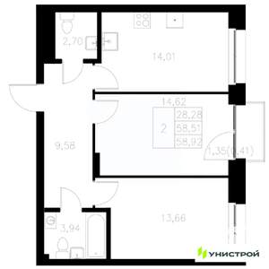 2-к квартира, вторичка, 59м2, 5/8 этаж