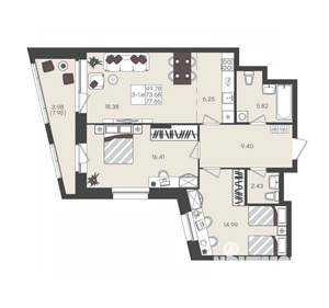 3-к квартира, вторичка, 78м2, 17/22 этаж