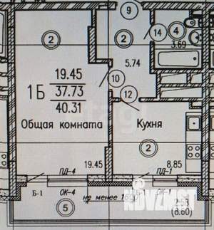 1-к квартира, вторичка, 36м2, 7/19 этаж