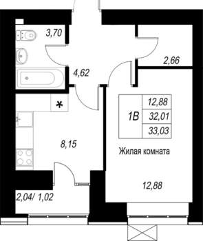 1-к квартира, вторичка, 33м2, 8/10 этаж