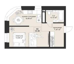 1-к квартира, вторичка, 36м2, 2/5 этаж