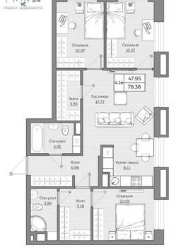 4-к квартира, вторичка, 78м2, 17/19 этаж