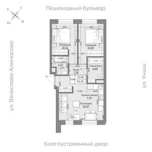 3-к квартира, вторичка, 54м2, 9/19 этаж