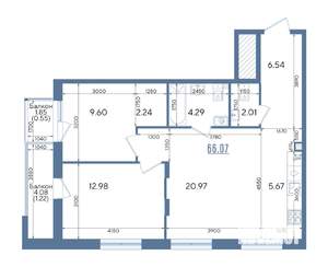 2-к квартира, вторичка, 66м2, 2/13 этаж