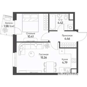 2-к квартира, строящийся дом, 40м2, 14/17 этаж