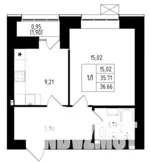 1-к квартира, вторичка, 37м2, 5/15 этаж