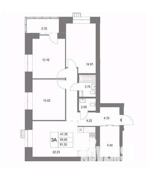 3-к квартира, вторичка, 92м2, 5/9 этаж